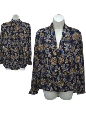 DEX Navy Paisley Surplice Hi Lo Flowy Rayon Top - Women’s Medium - NWT